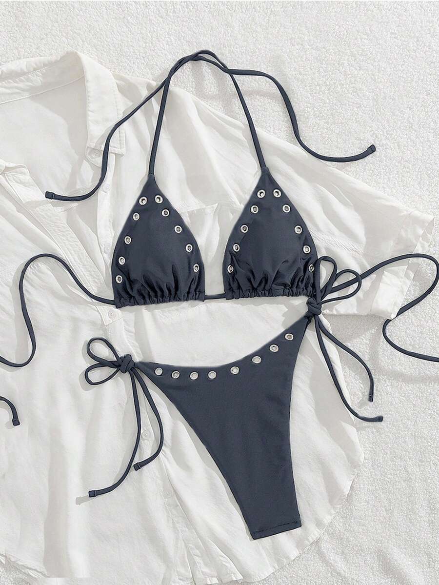 Women's New European And American Style Bikini Set Vacation Beach - Haze Gray - View 1