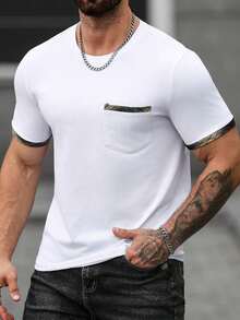 Camiseta de manga corta con cuello redondo y estampado sencillo para hombre Manfinity Homme - Blanco - Ver 4