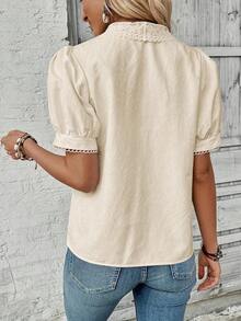Camisa casual de mujer de manga corta con encaje de contraste - Albaricoque - Ver 2