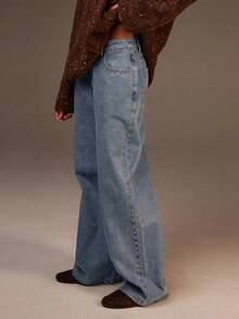 Jeans casuales rectos y sueltos con decoración de cuentas para mujer - Azul - Ver 4