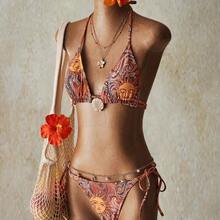 ICON 2pcs Tropical Boho Beach Paisley Print Swimsuit Set For Vacation & Beach, Y2k Clothes Women, Western Wear Women - Multicolor - Ver 8
