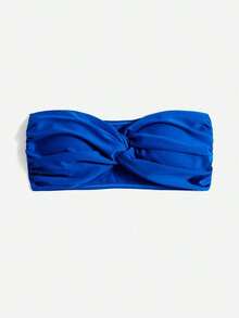 Top de bikini bandeau de un solo color con efecto retorcido - azul real - Ver 6