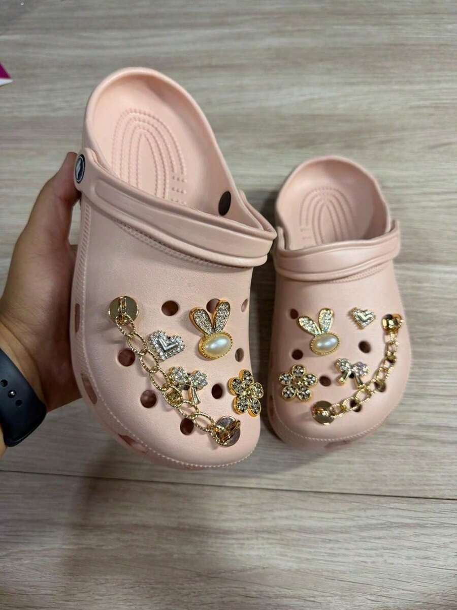 Children's Clog Shoes With Buttons, Comfortable, Soft, Crocoba - Beige - View 1