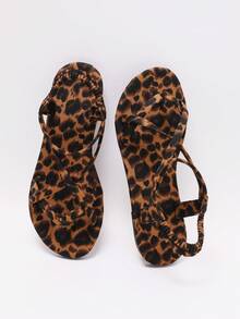 Giày sandal đế bằng thanh lịch dành cho nữ, sandal đế bằng họa tiết da báo với quai chéo và dây thun, sandal thể thao đi biển thoải mái, sandal đế bằng phong cách retro Trung Đông và châu Âu với mũi vuông. - Cà phê nâu - Xem 5