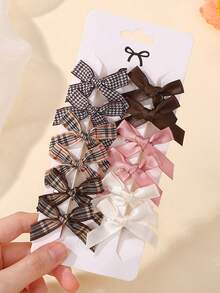 12pcs Y2K Style Mini Solid Color Polka Dot Bow Hair Clips, Suitable For Girls With Bangs And Braids - Multicolor - View 11