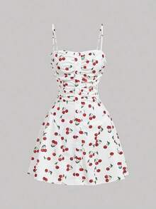 Vestido camisero corto con decoración de botones para mujer, amarillo pálido - Rojo y blanco - Ver 4