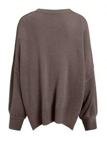 Women's Ribbed Knit Sweater With Long Sleeves And Crew Neck - Winter - Coffee Brown - View 7