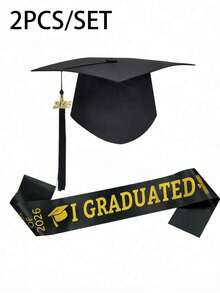 1 pieza Gorra de graduación ajustable con borlas, sombrero de bachiller, maestría o doctorado, color negro, adecuado para adultos, graduados de secundaria y estudiantes de maestría, graduación, decoración de fiesta - A - Ver 15