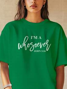 Women's "Who Am I?" T-Shirt With Bible Verse From John 3:16 - Size [Size Missing], Made Of Pure Cotton, Loose Fit And Short Sleeves, Suitable For Church, Gospel Summer Camps And Pentecost - Available In Various Colors, Religious-Themed Clothing, Inspired Design, Soft Texture. For Summer. - 綠色 - 查看 6