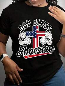 Camiseta casual de manga corta para mujer con diseño vintage del Día de la Independencia, ideal para uso diario y celebraciones - Blanco - Ver 8