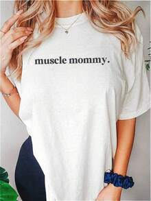 1 Piece Muscle Mommy Pump Cover T-Shirt For Gym Girl, Retro Aesthetic Gym T-Shirt For Workout Clothes, Gym Clothes For Powerlifting, Weightlifting Gifts, 180g Cotton 100% Soft Cotton. - 白色 - 查看 5