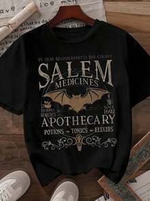Camiseta de Halloween de talla grande, camiseta gráfica de ropa urbana de talla grande, top casual de verano, estilo vacacional - Negro - Ver 5
