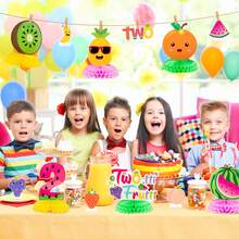 12 piezas de mantel decorativo con centro de panal de papel, decoración de frutas de verano hawaiano como sandía, piña y fresa para fiesta, centro de mesa de fiesta de cumpleaños - Multicolor - Ver 1