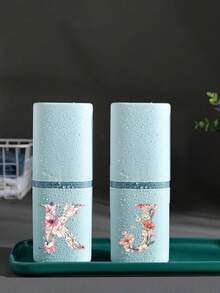 便携式旅行牙刷盒，印有A-Z字母和花卉图案，浴室用品，户外旅行牙刷牙膏收纳盒，字母系列印花防尘收纳盒，旅行必备，返校用品，假日露营必备，浴室用品，家居用品及收纳 - 彩色 - 查看 5