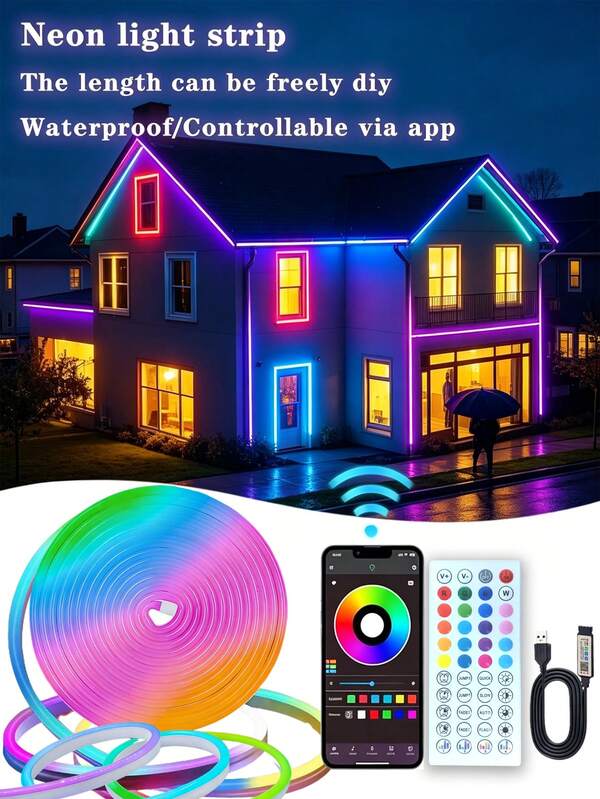 Bedroom LED Light Strip, 100cm-20m Smart APP Control Music Sync Color Changing Light Strip, With Remote Control And Timer Function, Suitable For Room Home Party Decoration, RGB Flexible Neon LED Light Strip, Smart APP Control With 44-Key Remote Control, DIY Design, Indoor And Outdoor Decoration Light Strip, Suitable For Kitchen, Bedroom And Party Atmosphere, Pool Room Camping Outdoor Decoration Light Strip