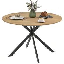 Mesa de comedor redonda para 4 personas, Ø120, mesa de cocina de estilo industrial con patas de acero, para comedor, cocina, oficina en casa, roble. - Granate - Ver 9