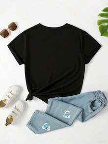 Camiseta básica de manga corta para mujer con estampados casuales de moda, como tablero de ajedrez, cara sonriente de dibujos animados, gráfico de monopatín y lema divertido-Vintage Street Style Unisexoose Cotton Short Sleeve Crew Neck T-Shirt - Negro 6 - Ver 2