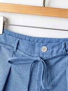Pantalones anchos de tela con cintura anudada, de estilo casual azul y blanco, para primavera/verano - Azul 2 - Ver 2