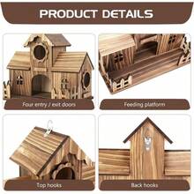 Bird Houses For Outside With Fence Platform, 4-Hole Wooden Bird House, One-Piece Spacious Design, Hanging Birdhouse With Dual Hooks, Fits Bluebirds Sparrows Cardinals For Garden Backyard - Log Bird House - View 3
