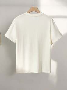 Short-Sleeved T-Shirt With Hand-Drawn Style Print And Round Neck - Apricot - View 3