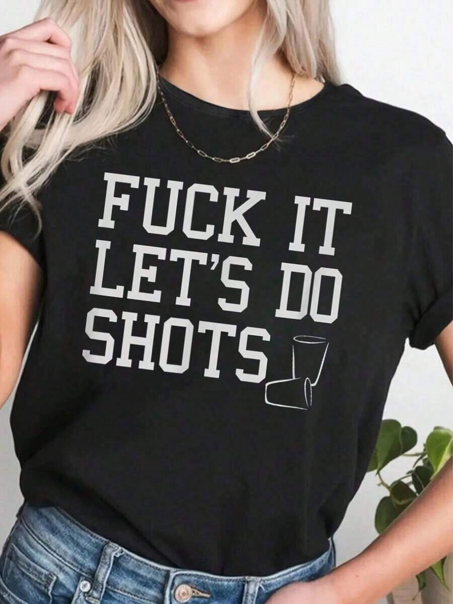 100% cotton Camisetas Divertidas de Alcohol "Let's Do Shots" - Negro - Ver 1