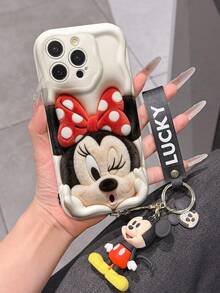 Disney Mickey Mouse Clubhouse Phone Case : 3D Fluffy Pattern Border Protector Phone Soft Phone Case With A Free Cute Mickey Bracelet Chain Lanyard, Mickey, Minnie, Goofy, Donald Duck, Daisy Duck, Pluto, For Apple 17 Promax 17 Pro 16 15 14 13 12 11 Pro Max XS Max X XR Soft Cover Summer Phone Case - 白色 - 查看 5