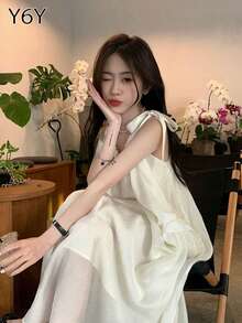 [Y6Y] Đầm hai dây không tay thắt eo dành cho nữ, đầm thường ngày đi biển, nghỉ mát. - Màu be - Xem 5
