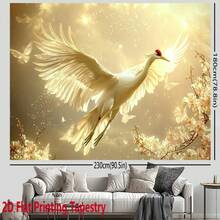 2D Flat - 2D Flat - A Vint Tapestry Featuring A Flying Whe Crane Surrounded By Flowers, E Of Polyester, For Festive Decoration. This Elegant Wall Hanging Is Suable For Home, Living Room, Bedroom, Or Office Stu Decor - 1PC - View 8