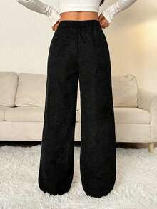Pantalones rectos de unicolor casuales para mujer - Negro 2 - Ver 2