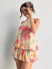 casual de verano para mujer con cuello halter, unicolor y volantes en el bajo - Multicolor - Ver 4