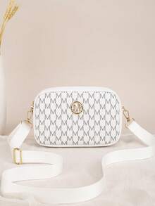 Versatile M-Pattern Crossbody Bag, Lightweight & Durable Camera-Style Shoulder Bag, Essential Small Bag For Women, Suitable For Shopping, Travel And Commuting - White - View 1