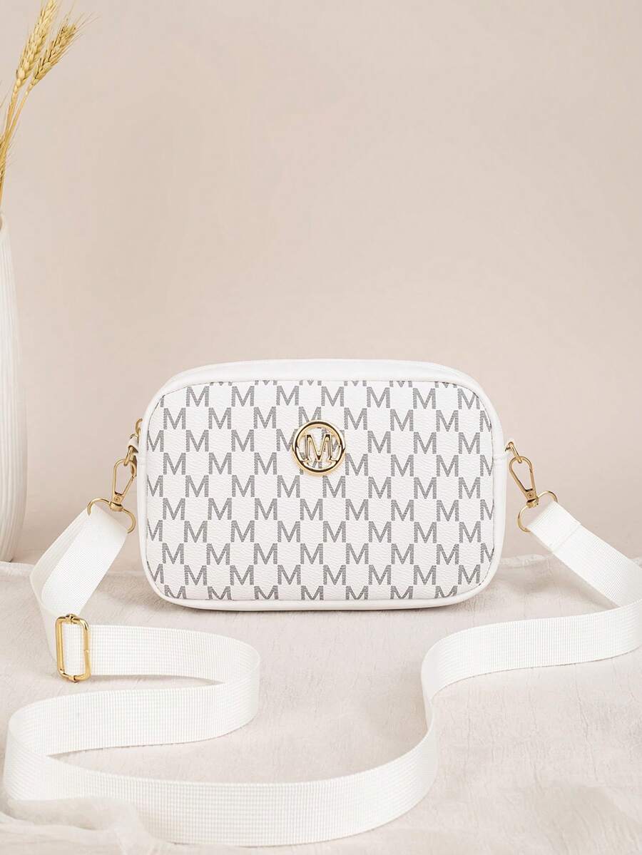 Versatile M-Pattern Crossbody Bag, Lightweight & Durable Camera-Style Shoulder Bag, Essential Small Bag For Women, Suitable For Shopping, Travel And Commuting - White - View 1