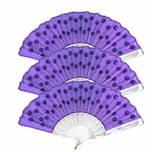 3Pcs D EXCEED Handheld Floral Folding Fans For Women, Chinese Japanese Charming Elegant Vintage Retro Style For Birthday Dancing Cosplay Wedding And Events - Sequins - View 13
