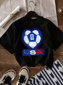 Officially Licensed By FIFA, Designed By The U.S. National Team, This Short-Sleeved, Crew-Neck Casual Shirt Features Bright Stripes And A Glossy Finish, Is Machine Washable, And Is Suitable For Events, Everyday Wear, And As A Gift For Football Fans - 黑色 - 查看 6