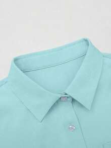 Camisa casual de mujer de unicolor, de manga larga, de un solo pecho y con bolsillo - verde menta - Ver 3