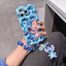 Disney Has Authorized, Phone Case - Chain Set, The Stitch Lilo & Stitch 3D Phone Case Plus A Silicone 3D Stitch Bracelet With Metallic Ring Removable Bracelet, Stitch And Angel Pattern, Compatible With Iphone17/16/15/14/13/12/11/XS/XR/X Plus Pro Max, A Stylish Cartoon Phone Case, The Perfect Gift Choice, Phone Protection, Durable Phone Cover, Great Gift For Friends And Family. - 白色 - 查看 6