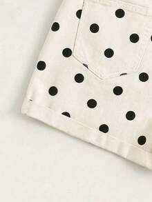 Shorts vaqueros de tiro alto enrollados para verano - Beis - Ver 4