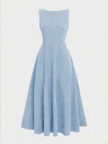 Elegante vestido maxi romántico francés con espalda descubierta, cintura ceñida y diseño calado, elegante y sexy, adecuado para Navidad, fiestas de vacaciones, citas de verano - Azul - Ver 8