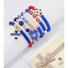 2026 World Soccer Cup Stretch Beaded Bracelets Soccer Gifts Football Charm Game Day Fan Bracelets Stackable Sports Jewelry For USA Mexico Canada Argentina Brazil Fans Gifts For Women Men - Blue/Red-america - View 6