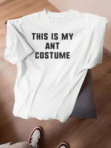 Funny Women's T-Shirt With The Phrase "This Is My Ant Costume" - Loose Fit, Casual Ant-Themed Outfit For Halloween, With Ant Patch, Comfortable All-Season T-Shirt, Ideal For Costume Parties And Casual Wear, Machine Washable (Adult) - 白色 - 查看 1