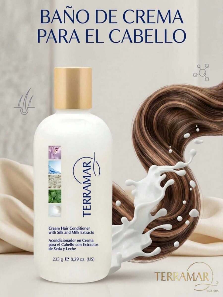 TERRAMAR BRANDS Cream Conditioner For Hair With Silk And Milk Extracts, 235g, Daily Use - White - View 1
