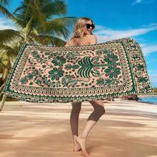 1pc Cartoon Floral Pattern Beach Towel, Soft Microfiber Fabric, Provides Sun Protection, Essential For Travel - Multicolor - View 4