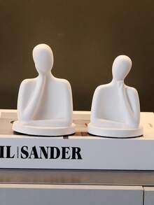 1PC Set Abstract Thinker Figurine, Minimalist White Resin Human Statue For Home Decor - one-size - View 6