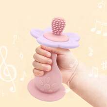 Silicone Multi-Function Rattle Toy, Bright Colors With Rattle, Develop Baby's Visual And Auditory Abilities, Multiple Chewing Points Teething Toy, Bottom With Suction Cup, Can Be Used On High Chair As Baby Feeding Focus Toy - Multicolor - View 3