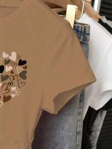 Blusa casual de mujer con estampado de leopardo, cintura fruncida, adecuada para exteriores, citas, vuelta al colegio, versátil, color vino tinto con diseño de corazón - Marrón - Ver 5