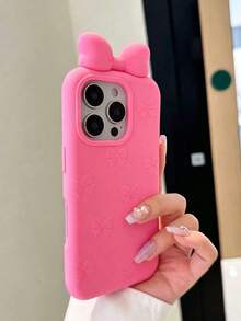 Ốp lưng điện thoại silicon hình nơ 3D màu hồng tươi tắn cho iPhone 17/17Pro/17ProMax/16/16Pro/16ProMax/15/15Pro/15ProMax/14/13/12/11, ốp bảo vệ độc đáo tối giản mới, cao cấp. - Màu Hồng Tươi - Xem 2