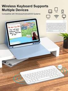 这款键盘保护套兼容 iPad (A16) 11 英寸第 11 代 (2025)，也兼容 iPad 10.2 英寸第 9/8/7 代、iPad Air 4/5/6、10.9/11 英寸、iPad Pro 11。支持自动睡眠/唤醒功能，配备可拆卸无线蓝牙键盘、内置 150mAh 电池、纤薄支架设计，并带有触控笔插槽 - 浅蓝色 - 淺藍色 - 查看 9