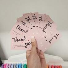 50pcs Gold Foil Thank You Cards, Business Decorative Sticker Labels, Gift Packaging Thank You Cards, Gift Packaging Thank You Message Cards - Pink - View 10