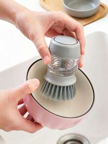 Press-Type Dish Brush With Base, Non-Scratch Kitchen Cleaning Brush, Suitable For Pots, Pans, Sinks And Tableware, Non-Stick Brush. Keep Hands Clean, Ergonomic Design. Pot Brush With Soap Dispenser, Kitchen Cleaning Brush. - Multicolor - View 8