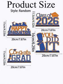 4pcs 2026 Graduation Decoration Set In Blue And Orange, Congratulations Graduate, Wooden Desktop Centerpiece, Graduation Ceremony Table Decor, Back To School Event Centerpiece - Multicolor 2 - View 3